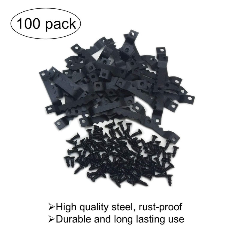 EesTeck 100 Pack Small Sawtooth Picture Hangers Steel Picture Hangers Picture Frames Hangers with Screws Picture Hang Solutions, for Hanging Clock Paintings Artwork Picture Frame Hook Photos (Black) - Image 3